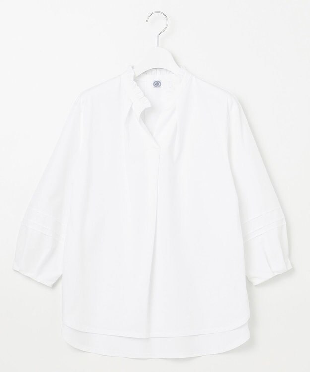 J.PRESS LADIES コンビジャージー フリルネック カットソー ホワイト系