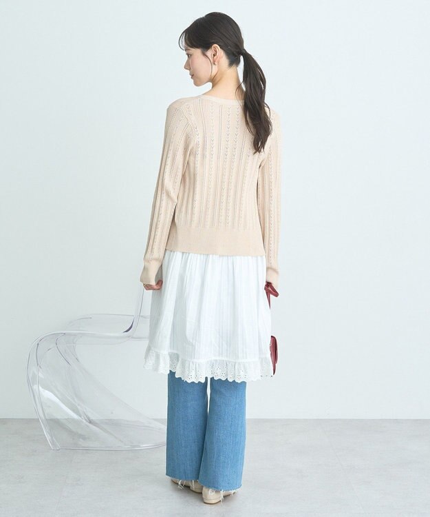 earth music&ecology シルバーボタン透かし編みニットカーディガン Beige