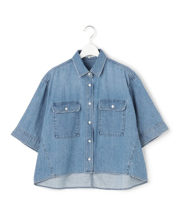 23区 【SLOW/一部店舗限定】LIGHT DENIM クロップド シャツ ブリーチ