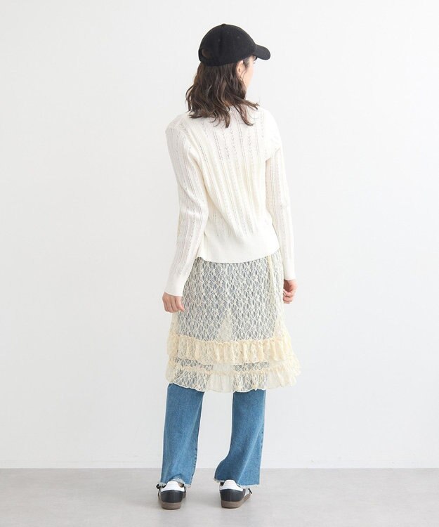 earth music&ecology シルバーボタン透かし編みニットカーディガン Ivory