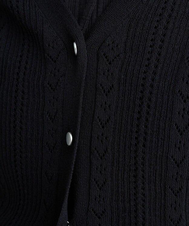 earth music&ecology シルバーボタン透かし編みニットカーディガン Black