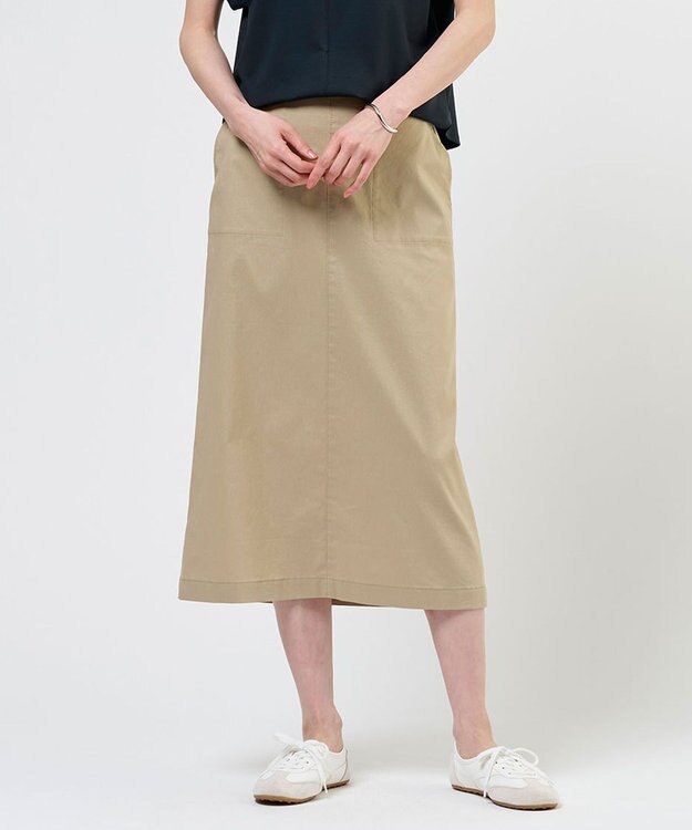 J.PRESS LADIES S 【人気素材】セルロースリネンストレッチ ナロー スカート ベージュ系