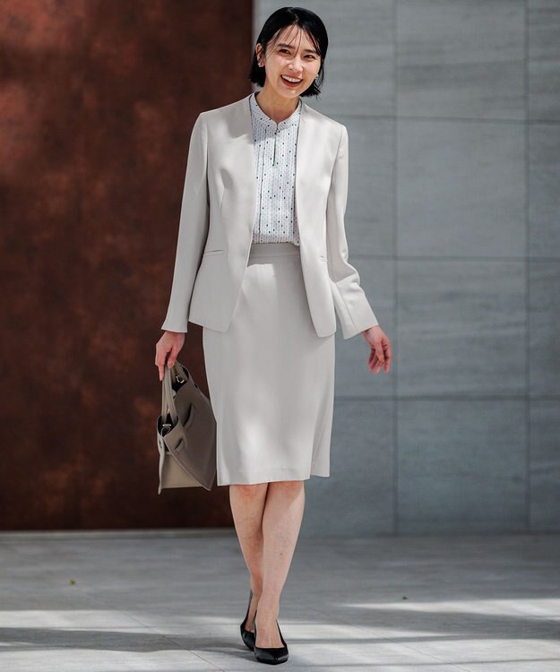 23区 【セットアップ対応/洗える】ドライツイル ノーカラー ジャケット ベージュ系