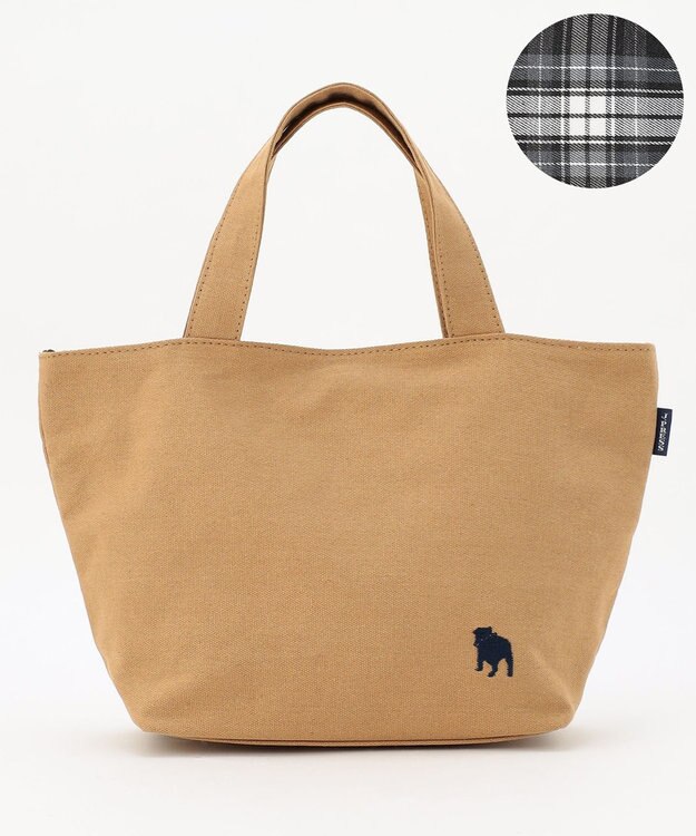 J.PRESS LADIES 【完全受注生産】ポーチ付き キャンバス ミニトートバッグ ベージュ×グレーチェック系