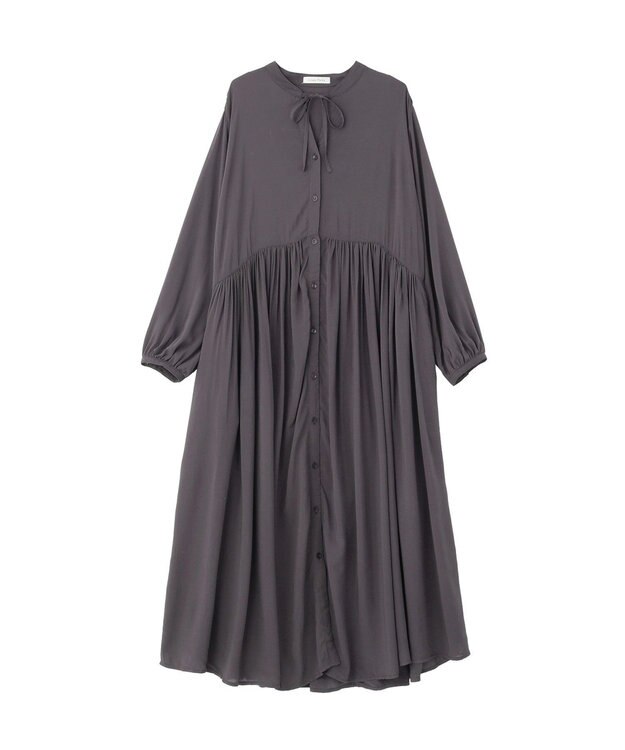 Green Parks スキッパーギャザーワンピース Charcoal Gray