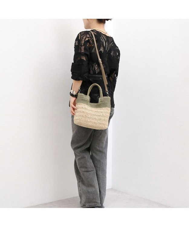 UNBILLION カシュカシュ cachecache / 切り替え柄編みミニトート カゴバッグ グリーン