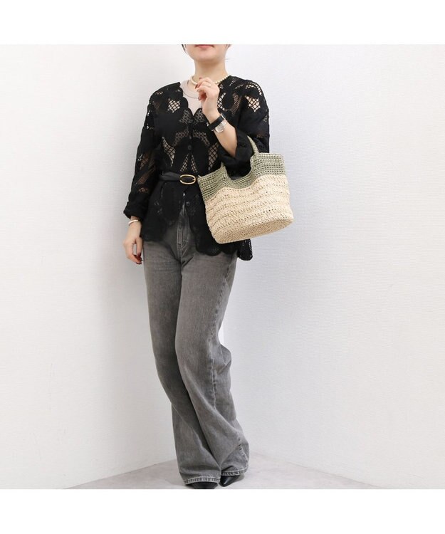 UNBILLION カシュカシュ cachecache / 切り替え柄編みミニトート カゴバッグ グリーン