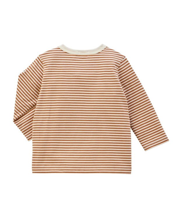 MIKI HOUSE HOT BISCUITS 【70-120cm】【Everyday Series】ワンポイント ボーダー長袖Tシャツ ベージュ