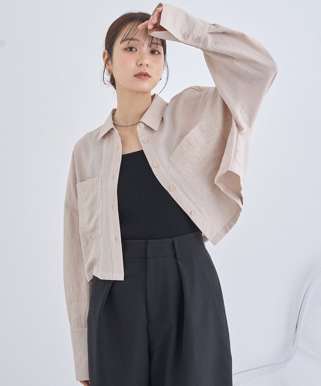 earth music&ecology Ｗポケットショートシャツ Beige