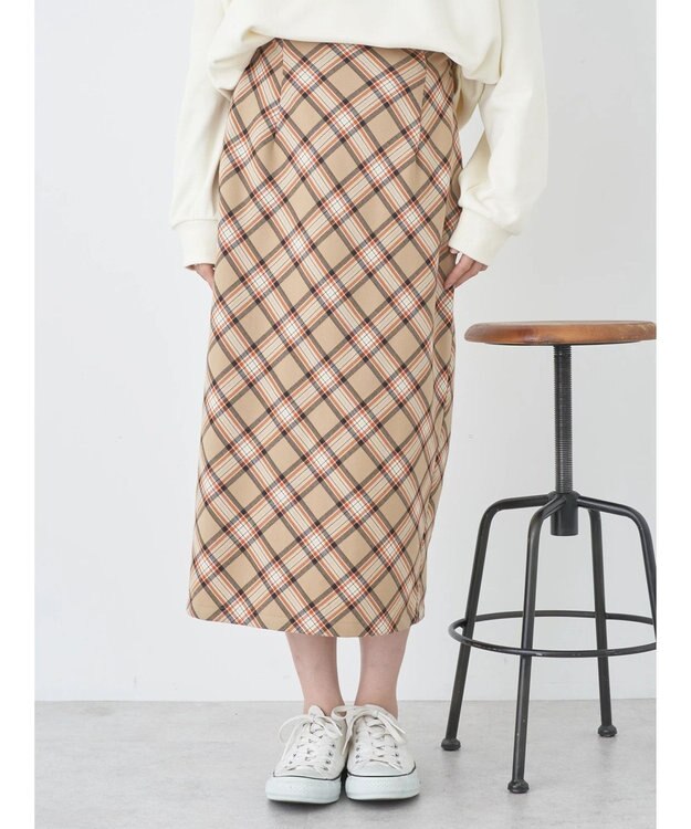 earth music&ecology チェック柄ナロースカート Beige