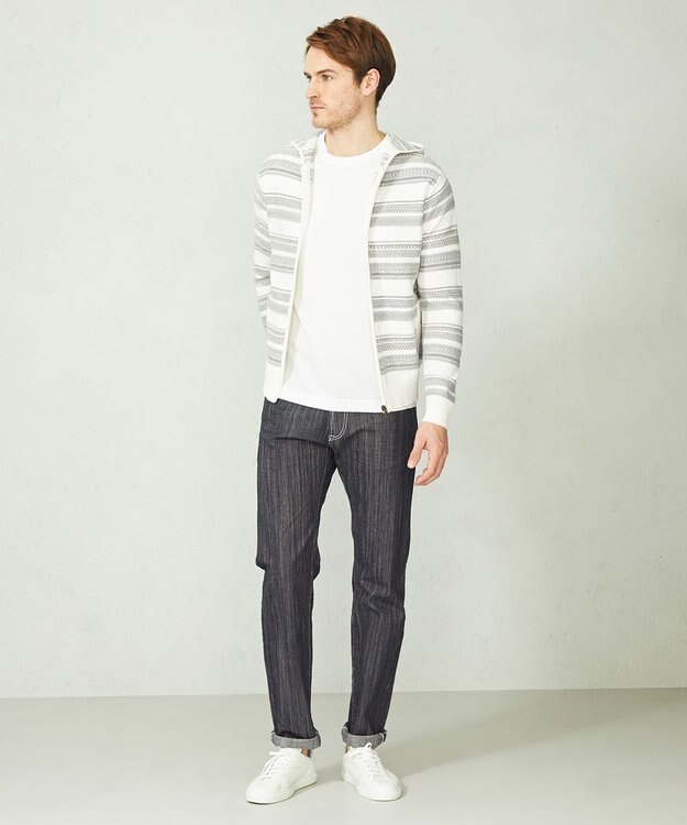 JOSEPH ABBOUD 【サスティナブル】ランダムストライプストレッチデニム ネイビー系1