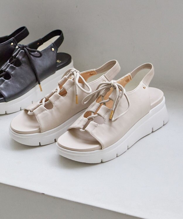 ANY SIS 【23.5~24.0cm】レースアッププラットフォーム サンダル アイボリーベージュ