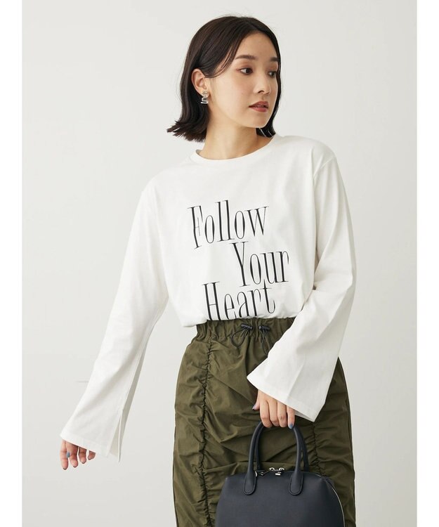 Green Parks ・Ｐｅｔｉｔ　Ｆｌｅｕｒ　ロゴｐｔフレアスリーブロンＴ Off White