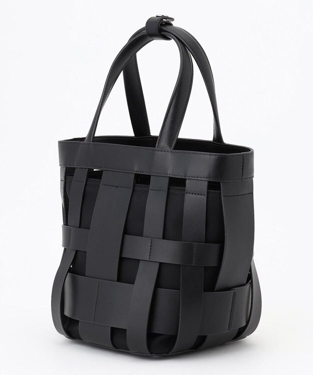 Y'SACCS 【リサイクルレザー】メッシュかごバッグ　small ブラック×ブラック