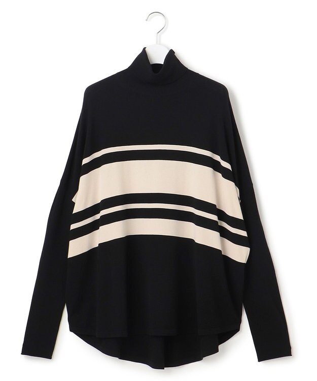 ICB L 【新色追加・WEB限定カラーあり】 ヴィスコースワイド タートルネックプルオーバー トープ×ブラックボーダー