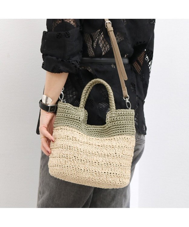 UNBILLION カシュカシュ cachecache / 切り替え柄編みミニトート カゴバッグ グリーン