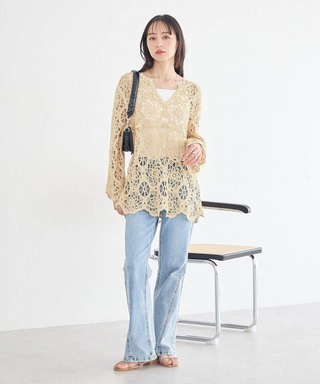 earth music&ecology クロシェ風プルオーバー Light Yellow