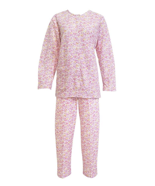 Wing 【数量限定　特別価格】 パジャマ 長袖 長ズボン 綿混(本体) キルトニット素材 保温性 あたたかい 前開きタイプ 丸首 小花柄 レディース EP6911 ウイング／ワコール ピンク