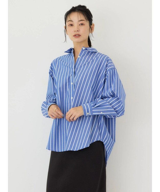 AMERICAN HOLIC イージーケアブロードシャツ Stripe Sax