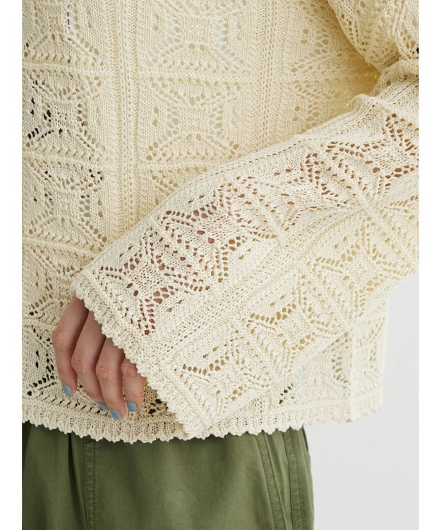 Green Parks 格子柄編みニットカーディガン Ivory