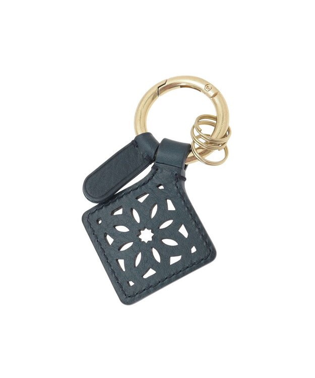 genten アーガイルカットワーク キーリング ネイビーブルー