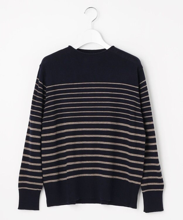 J.PRESS LADIES L SOFT TOUCH WOOL ボーダー ニット ネイビー×モカ系