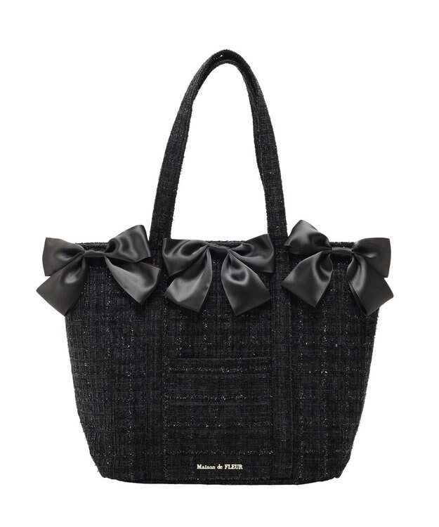 Maison de FLEUR ツイードボリュームリボントートバッグ Black