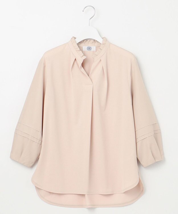 J.PRESS LADIES L コンビジャージー フリルネック カットソー ピンク系