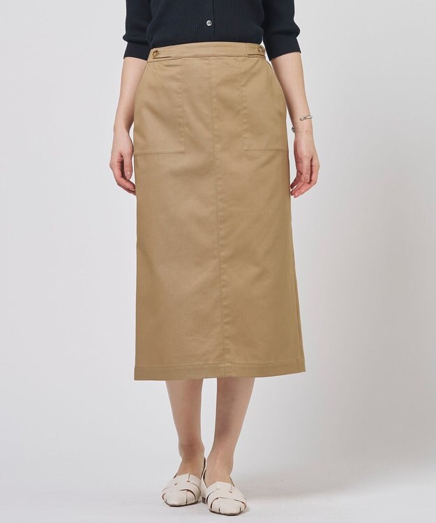 J.PRESS LADIES L 【WEB限定カラーあり】TCシャンブレーサテンST ナロー スカート キャメル系