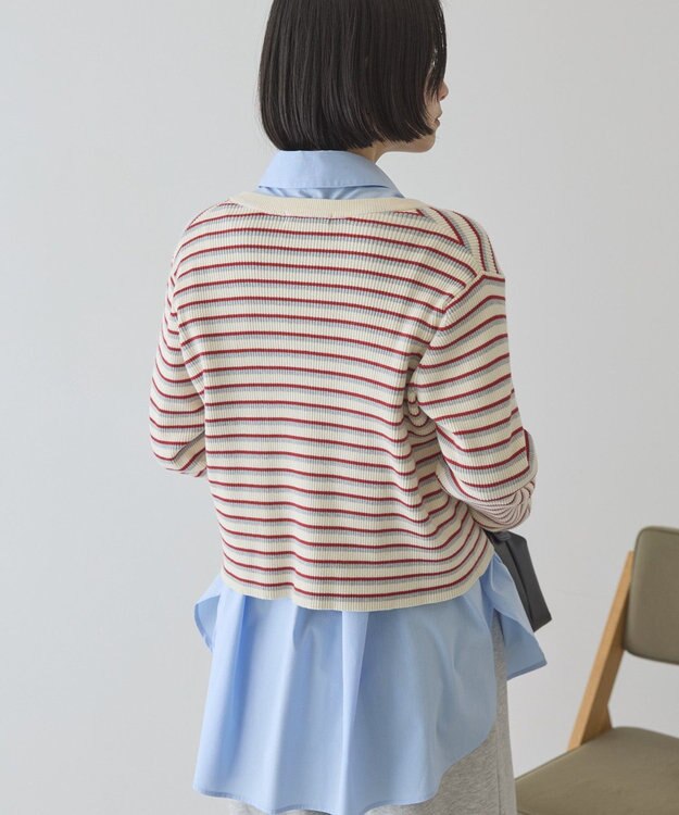 AMERICAN HOLIC マルチボーダーリブニットカーディガン Ivory