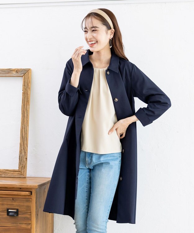 Tiaclasse L 【洗える】ステンカラーコート ネイビー