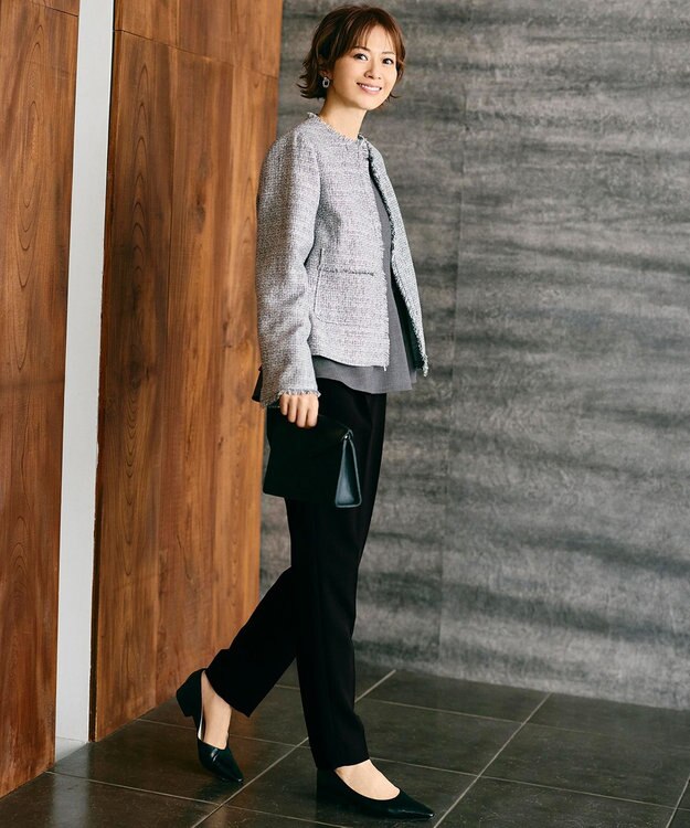 自由区 L 【SHIHOさん着用】ソフトウールブレンドペプラム ブラウス チャコールグレー