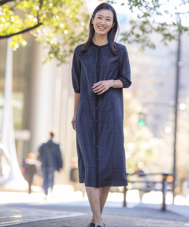 J.PRESS LADIES L 【洗える】ブロックドットプリント ワンピース ネイビー系5