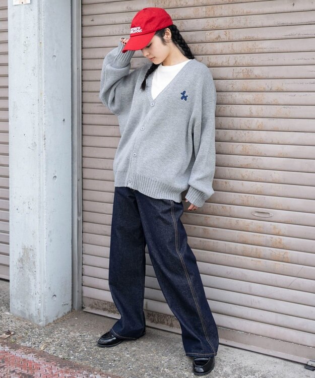 WEGO 【ユニセックス着用ITEM】ワンポイントニットカーディガン 杢グレー