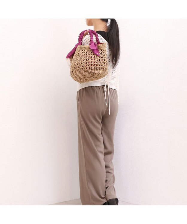 UNBILLION カシュカシュ cachecache / 下がりリボン柄編みトート ピンク