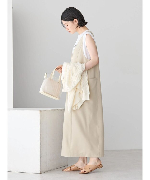 AMERICAN HOLIC イージーケアＵネックＩラインワンピース Gray Beige