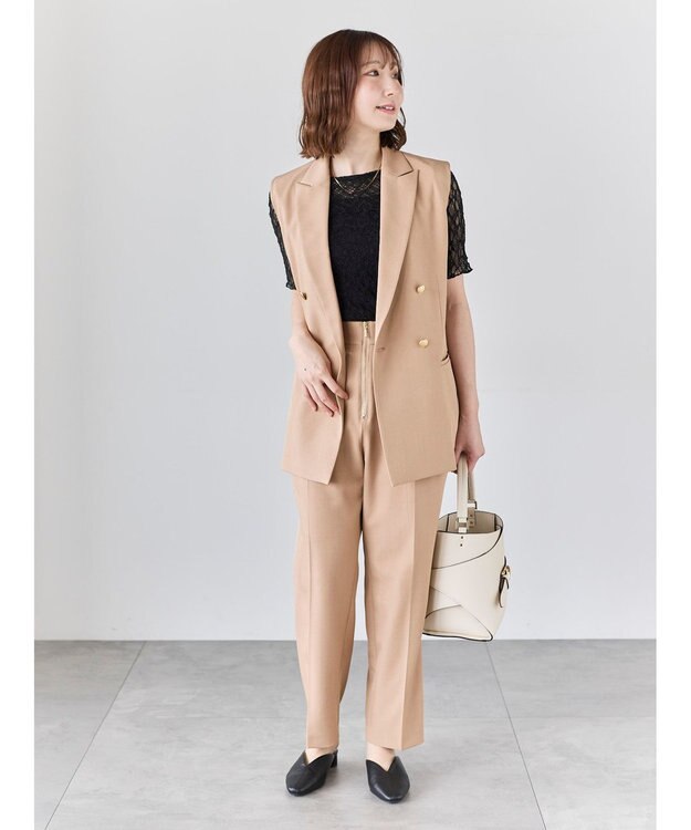 Te chichi フロントZIPリネンライクテーパードパンツ(セットアップ可) ベージュ