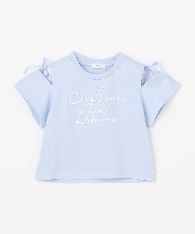 ANY KIDS 【洗濯機可能】肩あき ロゴ刺繍Tシャツ サックスブルー