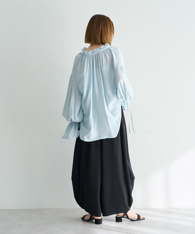 YECCA VECCA シャーリングギャザーリボンブラウス Sax
