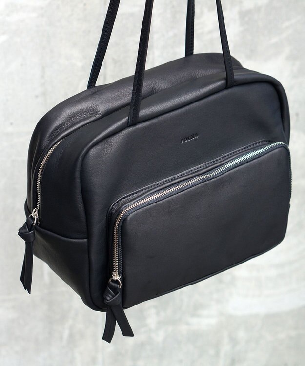 FOLNA RD ソフトレザーフロントポケットボストンバッグ ブラック