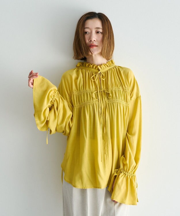 YECCA VECCA シャーリングギャザーリボンブラウス Yellow