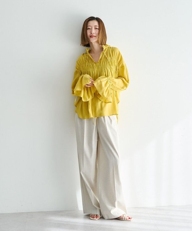 YECCA VECCA シャーリングギャザーリボンブラウス Yellow