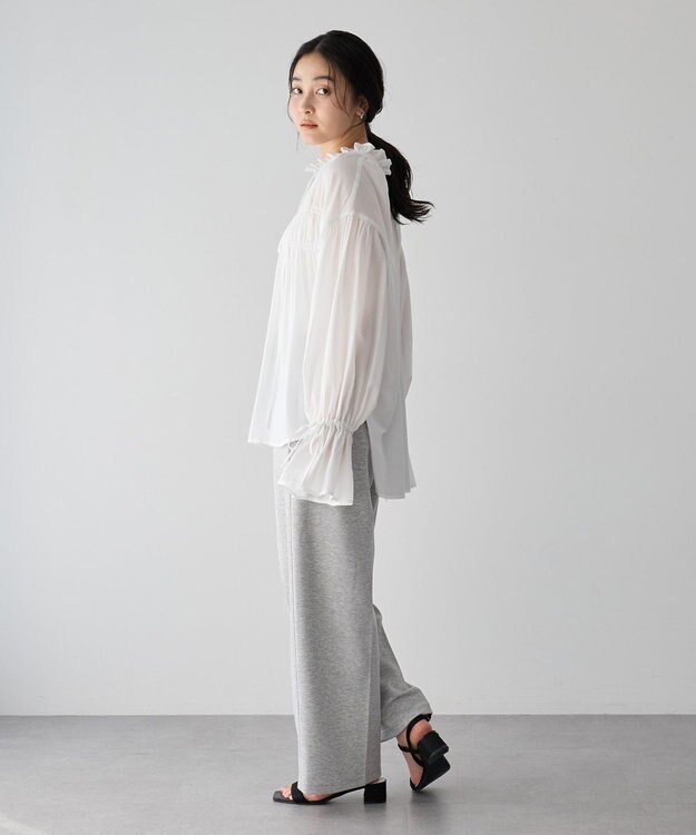 YECCA VECCA シャーリングギャザーリボンブラウス Off White