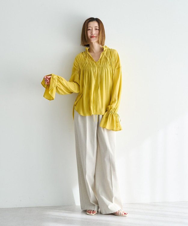 YECCA VECCA シャーリングギャザーリボンブラウス Yellow