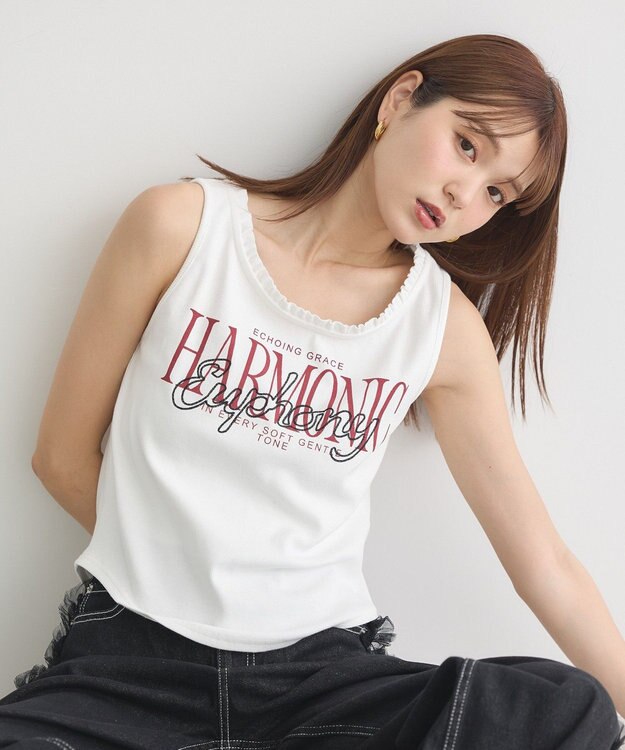 earth music&ecology フリルロゴノースリーブプルオーバー Off White