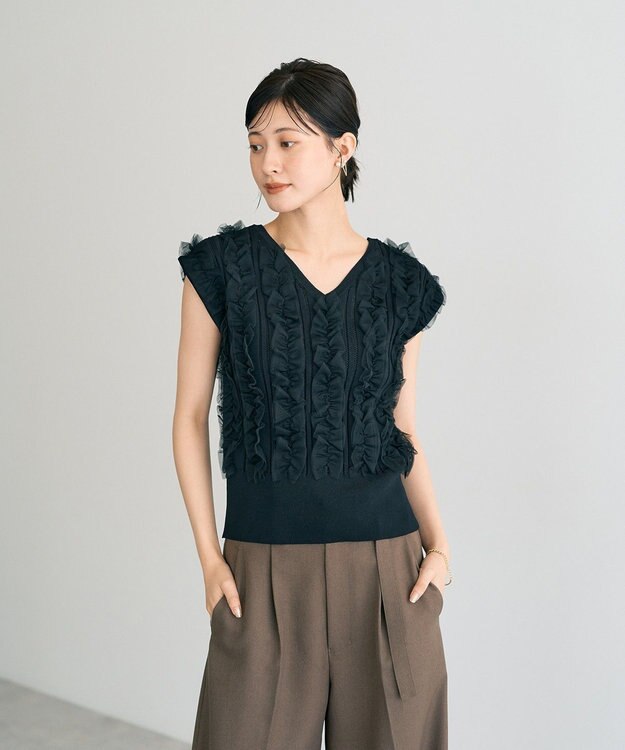 YECCA VECCA 2wayチュールフリルニット Black