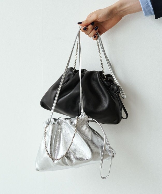 russet レザー巾着ミニショルダーバッグ(CE-1637) Silver