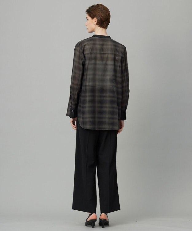 ICB 【洗える】シアーボイル バンドカラーシャツ オンブレーチェック