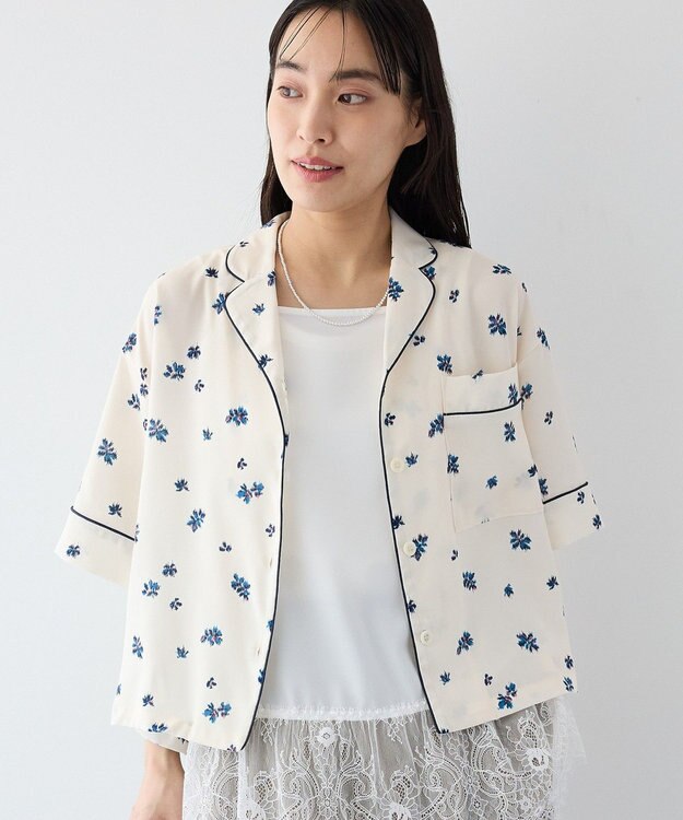 CRAFT STANDARD BOUTIQUE ボタニカルプリントオープンカラーシャツ Ivory