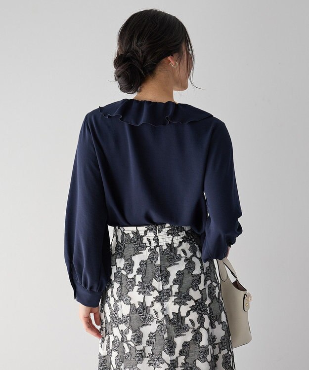 YECCA VECCA ラッフルブラウス Navy